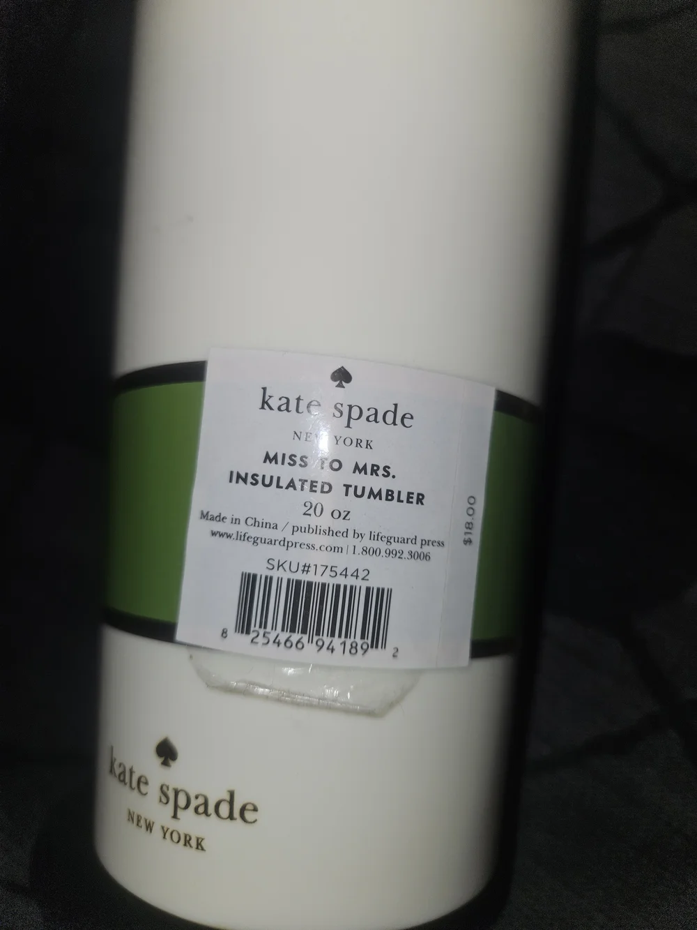 kate spade White 20 oz Insulated Tumbler with Gold 